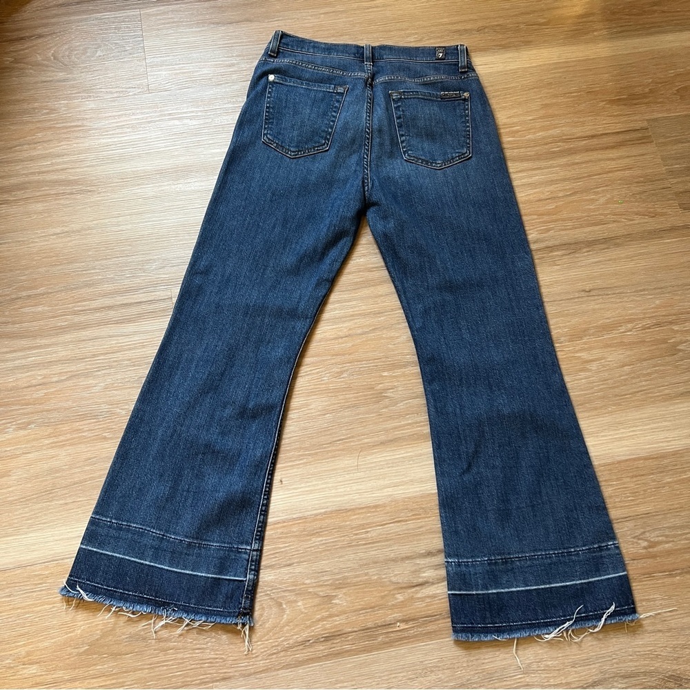 7 For All Mankind Cropped Ali Jeans Dark Wash Frayed Hem Size 26 seven - Picture 2 of 8